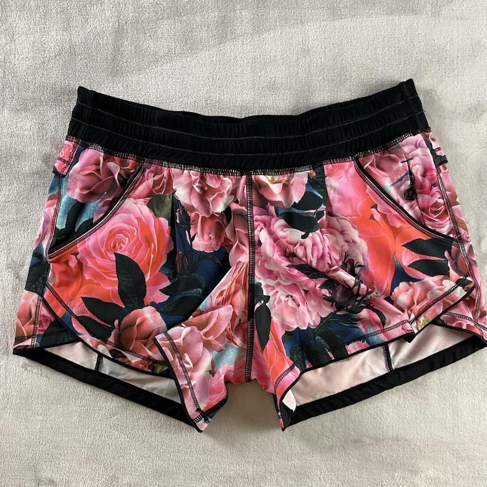 Lululemon Athletica Shorts Women 8 Pink Floral 3'' Inseam Vented Running Gym